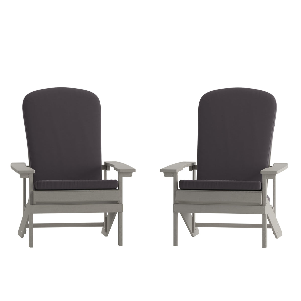 Gray |#| Indoor/Outdoor Light Gray Adirondack Chairs with Gray Cushions - Set of 2