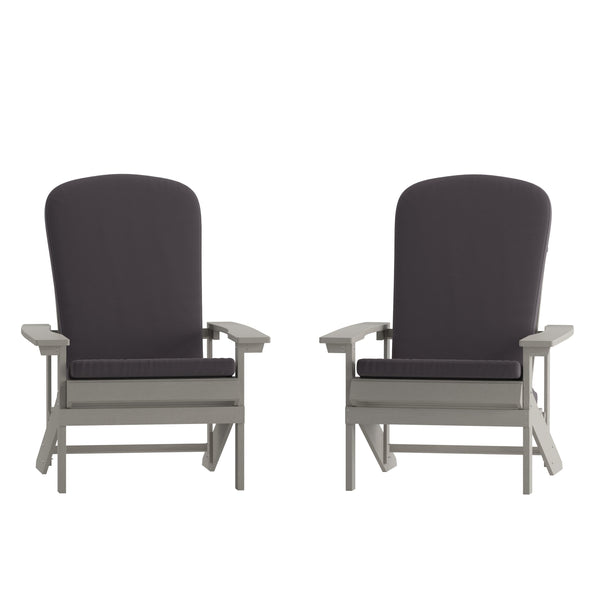 Gray |#| Indoor/Outdoor Light Gray Adirondack Chairs with Gray Cushions - Set of 2