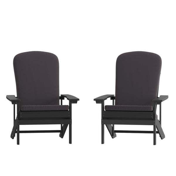 Slate Gray/Gray |#| Indoor/Outdoor Slate Gray Adirondack Chairs with Gray Cushions - Set of 2