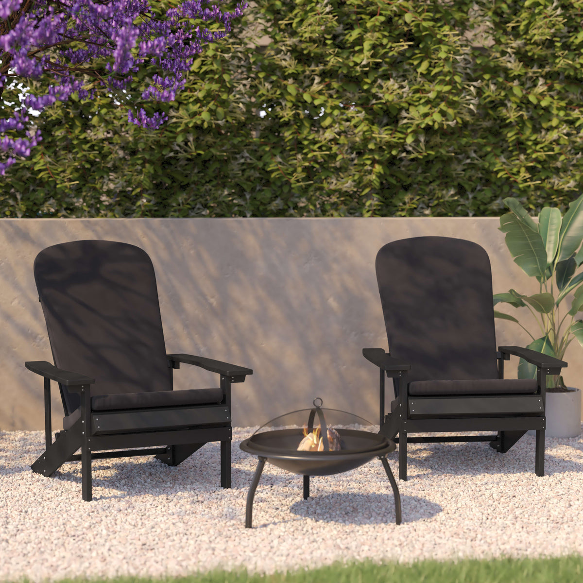 Slate Gray/Gray |#| Indoor/Outdoor Slate Gray Adirondack Chairs with Gray Cushions - Set of 2