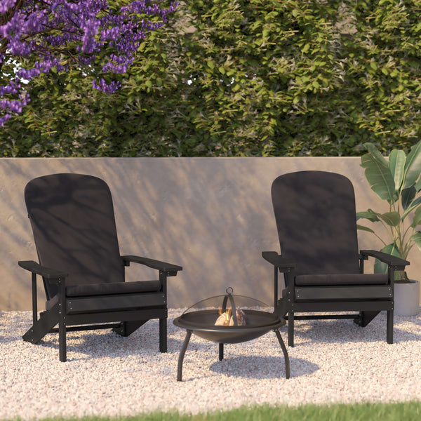 Slate Gray/Gray |#| Indoor/Outdoor Slate Gray Adirondack Chairs with Gray Cushions - Set of 2