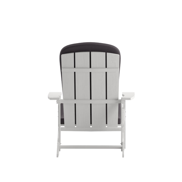 White/Gray |#| Indoor/Outdoor White Adirondack Chairs with Gray Cushions - Set of 2