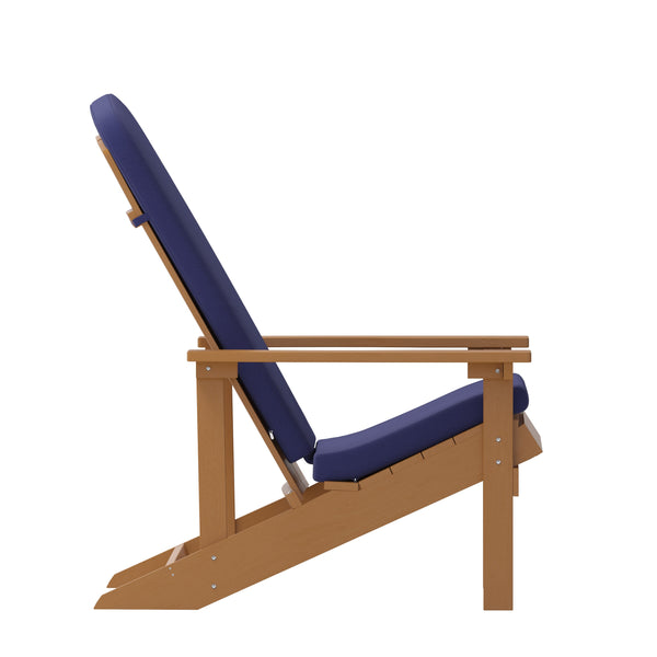 Teak/Blue |#| Indoor/Outdoor Teak Adirondack Chairs with Blue Cushions - Set of 2