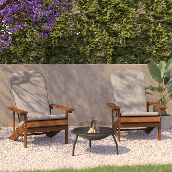 Teak/Cream |#| Indoor/Outdoor Teak Adirondack Chairs with Cream Cushions - Set of 2