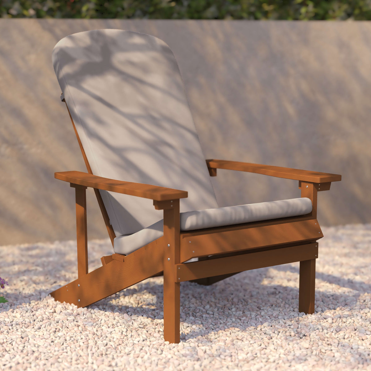 Teak/Cream |#| Indoor/Outdoor Teak Adirondack Chairs with Cream Cushions - Set of 2
