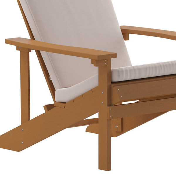 Teak/Cream |#| Indoor/Outdoor Teak Adirondack Chairs with Cream Cushions - Set of 2