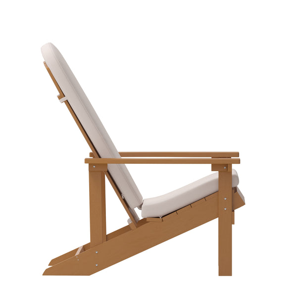 Teak/Cream |#| Indoor/Outdoor Teak Adirondack Chairs with Cream Cushions - Set of 2