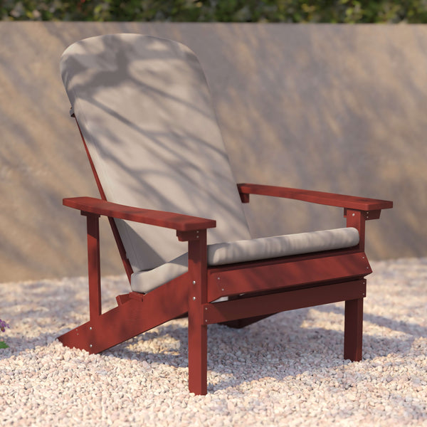 Red/Cream |#| Indoor/Outdoor Red Adirondack Chairs with Cream Cushions - Set of 2