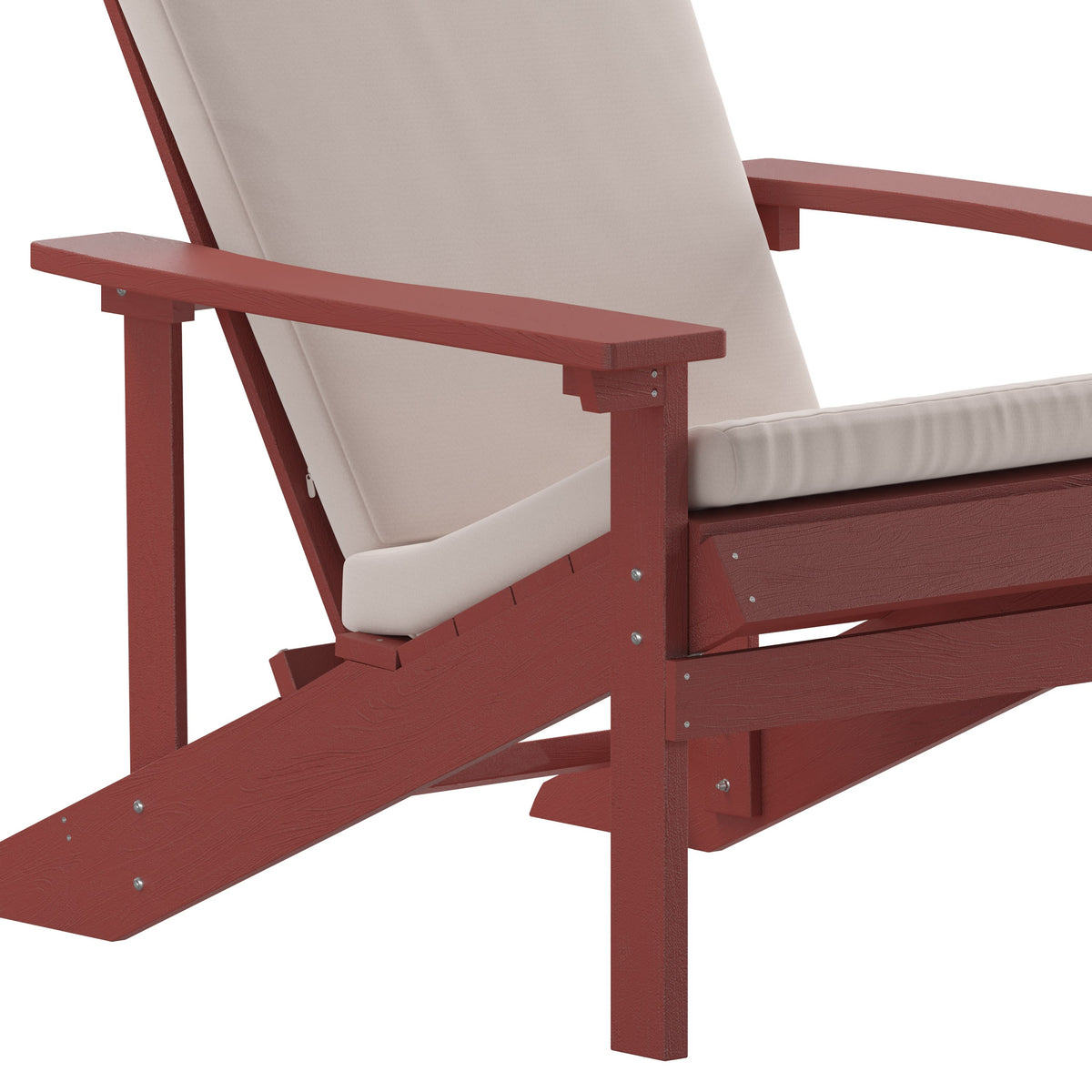 Red/Cream |#| Indoor/Outdoor Red Adirondack Chairs with Cream Cushions - Set of 2