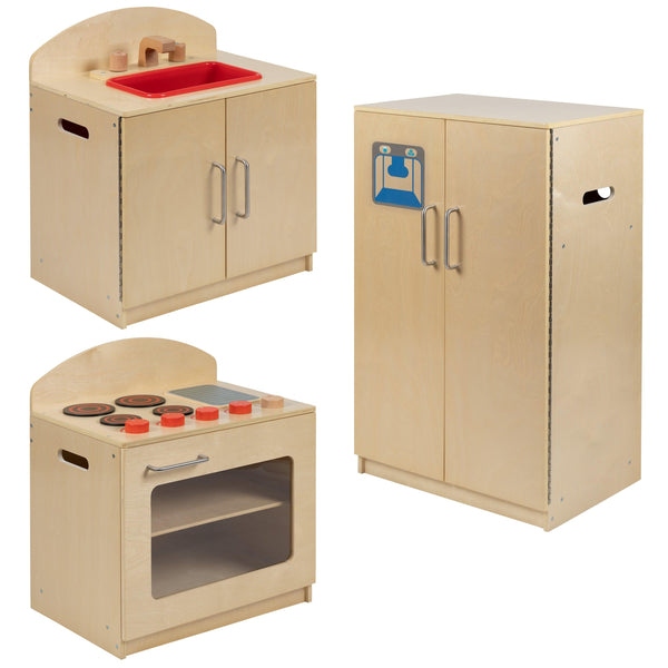 Children's Wooden Kitchen Set-Stove/Sink/Refrigerator for Commercial or Home Use