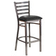 Black Vinyl Seat/Clear Coated Metal Frame |#| Clear Coated Ladder Back Metal Restaurant Barstool - Black Vinyl Seat