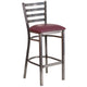 Burgundy Vinyl Seat/Clear Coated Metal Frame |#| Clear Coated Ladder Back Metal Restaurant Barstool - Burgundy Vinyl Seat