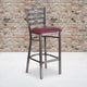 Burgundy Vinyl Seat/Clear Coated Metal Frame |#| Clear Coated Ladder Back Metal Restaurant Barstool - Burgundy Vinyl Seat