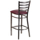 Burgundy Vinyl Seat/Clear Coated Metal Frame |#| Clear Coated Ladder Back Metal Restaurant Barstool - Burgundy Vinyl Seat