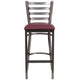Burgundy Vinyl Seat/Clear Coated Metal Frame |#| Clear Coated Ladder Back Metal Restaurant Barstool - Burgundy Vinyl Seat