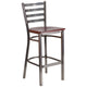 Mahogany Wood Seat/Clear Coated Metal Frame |#| Clear Coated Ladder Back Metal Restaurant Barstool - Mahogany Wood Seat