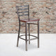 Mahogany Wood Seat/Clear Coated Metal Frame |#| Clear Coated Ladder Back Metal Restaurant Barstool - Mahogany Wood Seat