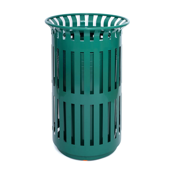 Green |#| Commercial Outdoor Round Slatted Steel 37 Gallon Trash Can with Inner Bin in Grn