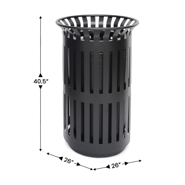 Black |#| Commercial Outdoor Round Slatted Steel 37 Gallon Trash Can with Inner Bin in Blk