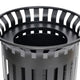 Black |#| Commercial Outdoor Round Slatted Steel 37 Gallon Trash Can with Inner Bin in Blk