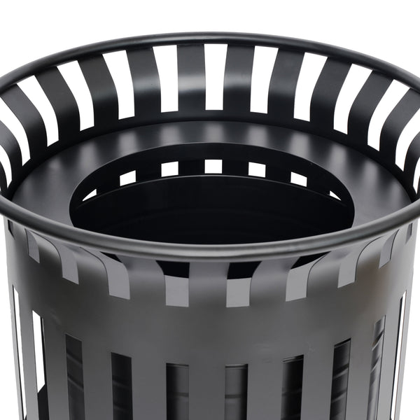 Black |#| Commercial Outdoor Round Slatted Steel 37 Gallon Trash Can with Inner Bin in Blk