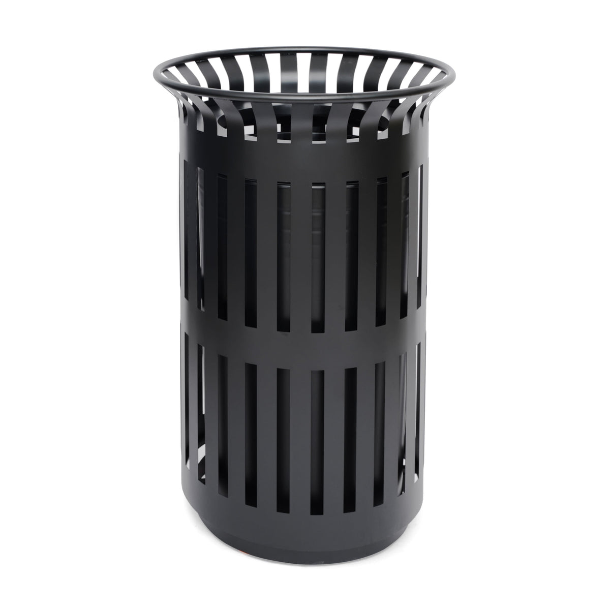 Black |#| Commercial Outdoor Round Slatted Steel 37 Gallon Trash Can with Inner Bin in Blk