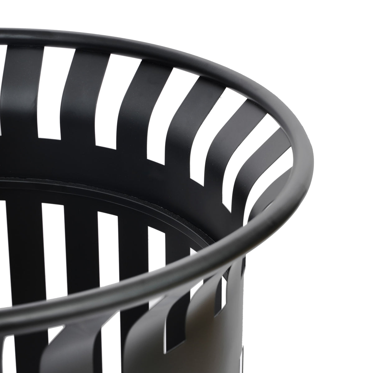 Black |#| Commercial Outdoor Round Slatted Steel 37 Gallon Trash Can with Inner Bin in Blk