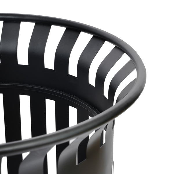 Black |#| Commercial Outdoor Round Slatted Steel 37 Gallon Trash Can with Inner Bin in Blk