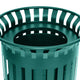 Green |#| Commercial Outdoor Round Slatted Steel 37 Gallon Trash Can with Inner Bin in Grn