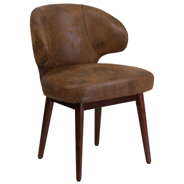 Bomber Jacket Microfiber |#| Bomber Jacket Microfiber Side Reception Chair with Walnut Legs and Curved Back