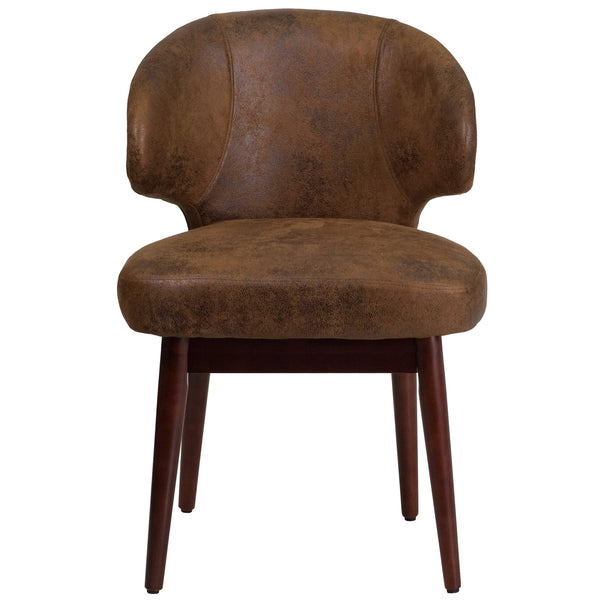 Bomber Jacket Microfiber |#| Bomber Jacket Microfiber Side Reception Chair with Walnut Legs and Curved Back