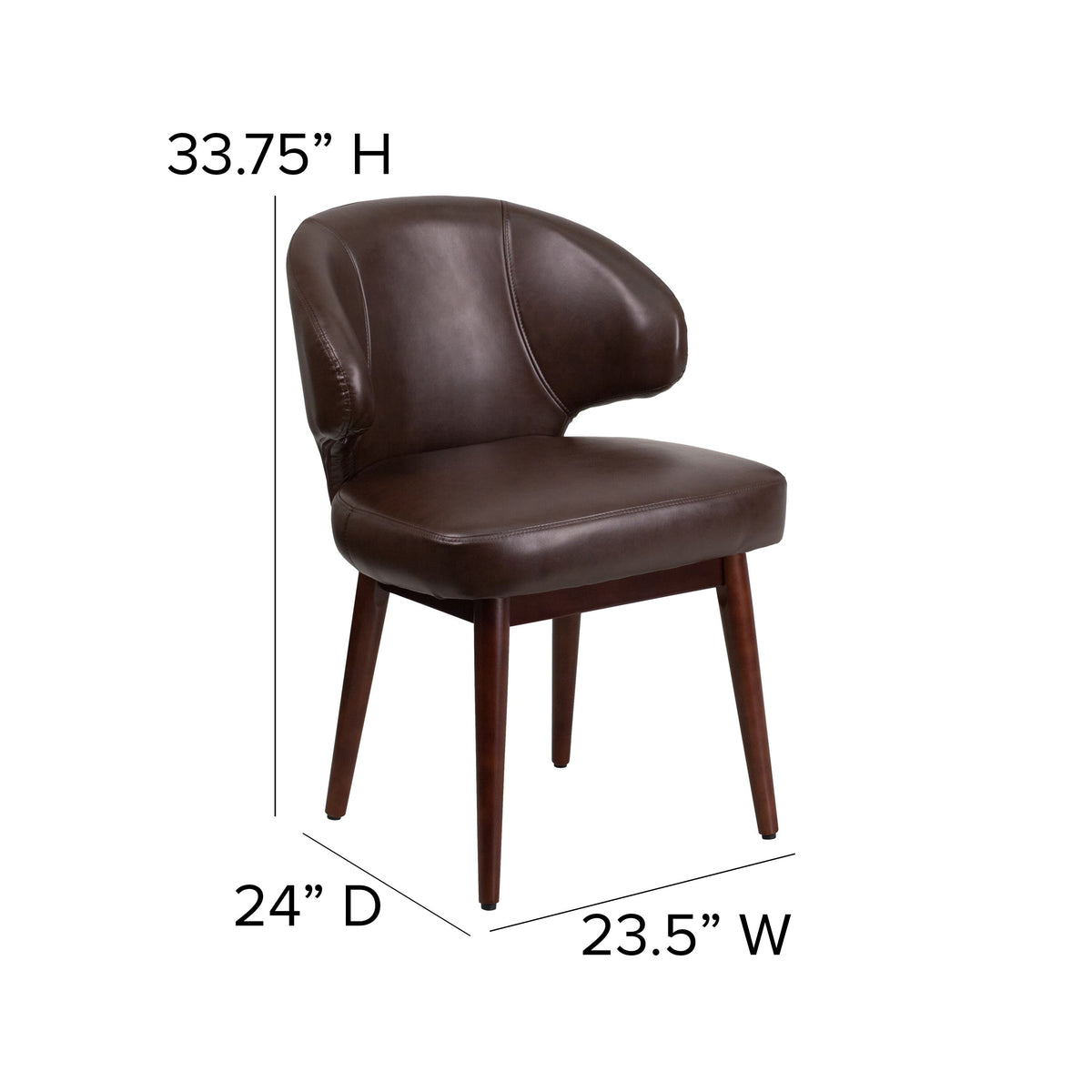 Brown LeatherSoft |#| Brown LeatherSoft Side Reception Chair with Walnut Legs - Hospitality Seating