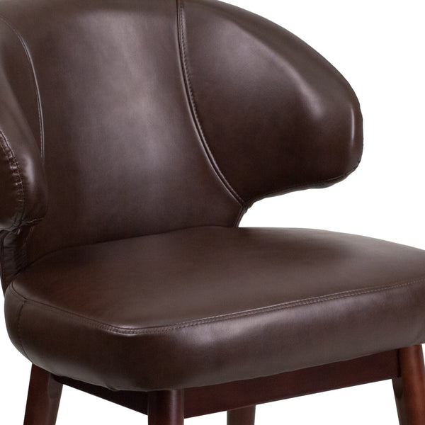 Brown LeatherSoft |#| Brown LeatherSoft Side Reception Chair with Walnut Legs - Hospitality Seating