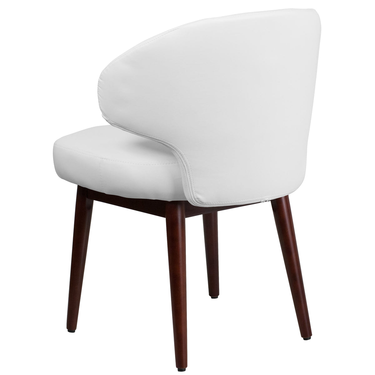 White LeatherSoft |#| White LeatherSoft Side Reception Chair with Walnut Legs - Hospitality Furniture