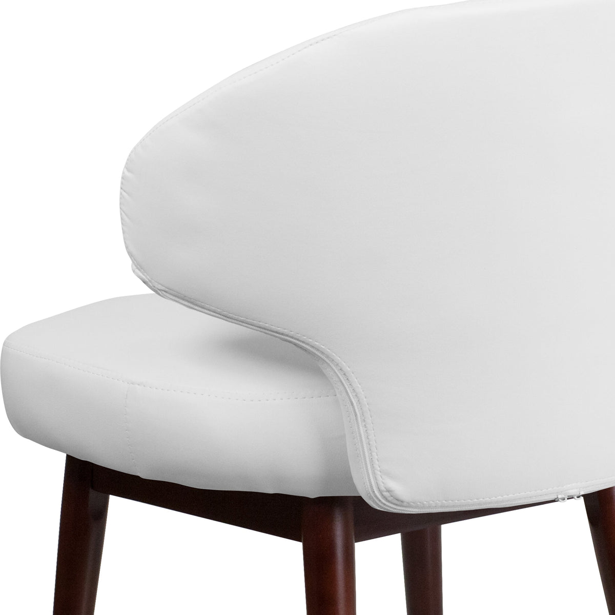 White LeatherSoft |#| White LeatherSoft Side Reception Chair with Walnut Legs - Hospitality Furniture