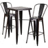 Commercial Grade 23.75" Square Metal Indoor-Outdoor Bar Table Set with 2 Stools with Backs