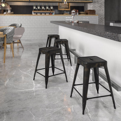 Commercial Grade 24" High Backless Metal Indoor-Outdoor Counter Height Stool with Square Seat - View 2