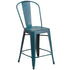 Commercial Grade 24" High Distressed Metal Indoor-Outdoor Counter Height Stool with Back