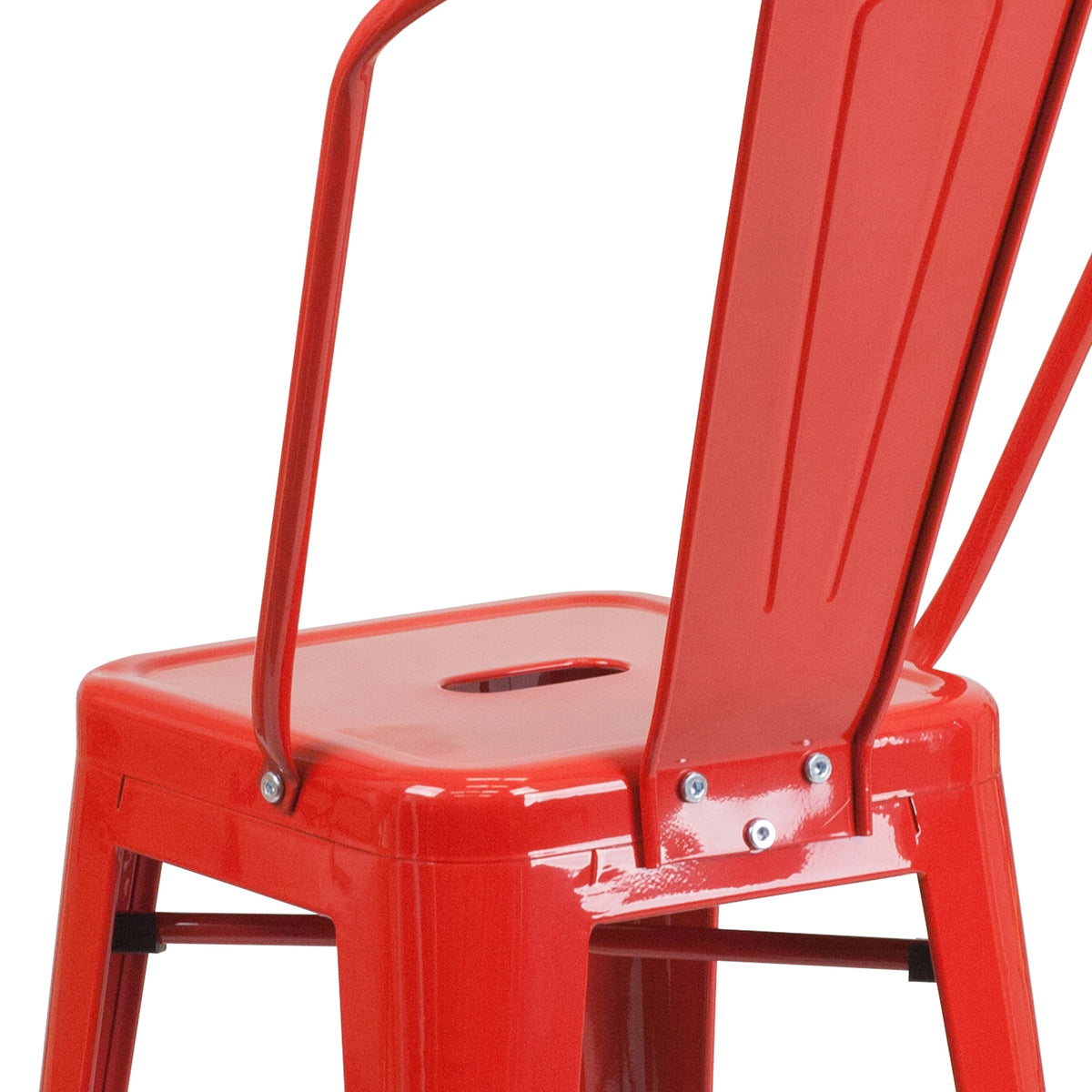 Red |#| 24inch High Red Metal Indoor-Outdoor Counter Height Stool with Back
