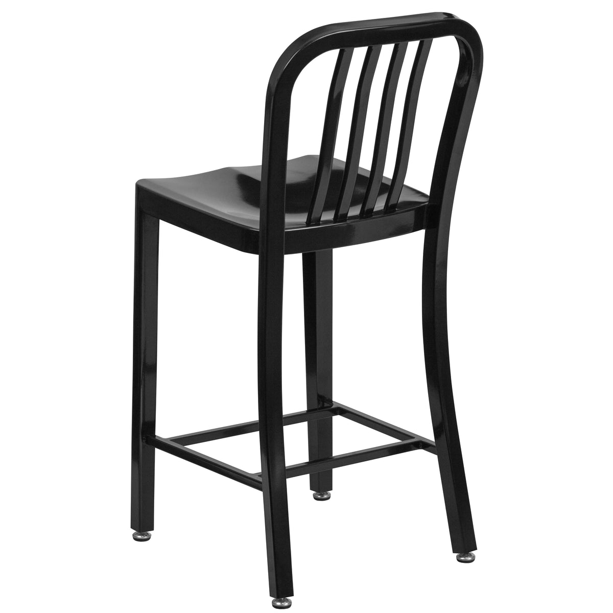 Black |#| 24inch High Black Metal Indoor-Outdoor Counter Height Stool with Vertical Slat Back