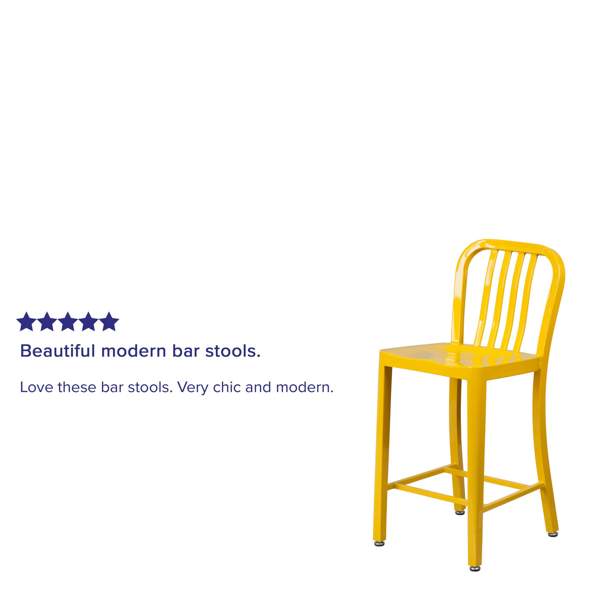 Yellow |#| 24inch High Yellow Metal Indoor-Outdoor Counter Height Stool w/ Vertical Slat Back