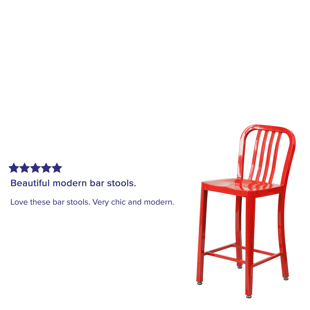 Red |#| 24inch High Red Metal Indoor-Outdoor Counter Height Stool with Vertical Slat Back