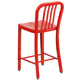 Red |#| 24inch High Red Metal Indoor-Outdoor Counter Height Stool with Vertical Slat Back