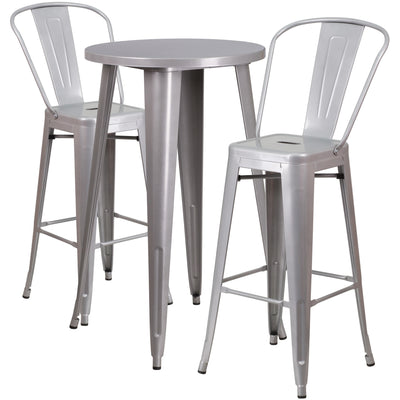 Commercial Grade 24" Round Metal Indoor-Outdoor Bar Table Set with 2 Cafe Stools - View 1