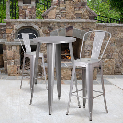 Commercial Grade 24" Round Metal Indoor-Outdoor Bar Table Set with 2 Cafe Stools - View 2
