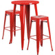 Red |#| 24inch Round Red Metal Indoor-Outdoor Bar Table Set with 2 Backless Stools