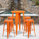 Orange |#| 24inch Round Orange Metal Indoor-Outdoor Bar Table Set with 4 Backless Stools