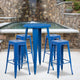 Blue |#| 24inch Round Blue Metal Indoor-Outdoor Bar Table Set with 4 Backless Stools