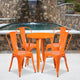 Orange |#| 24inch Round Orange Metal Indoor-Outdoor Table Set with 4 Cafe Chairs