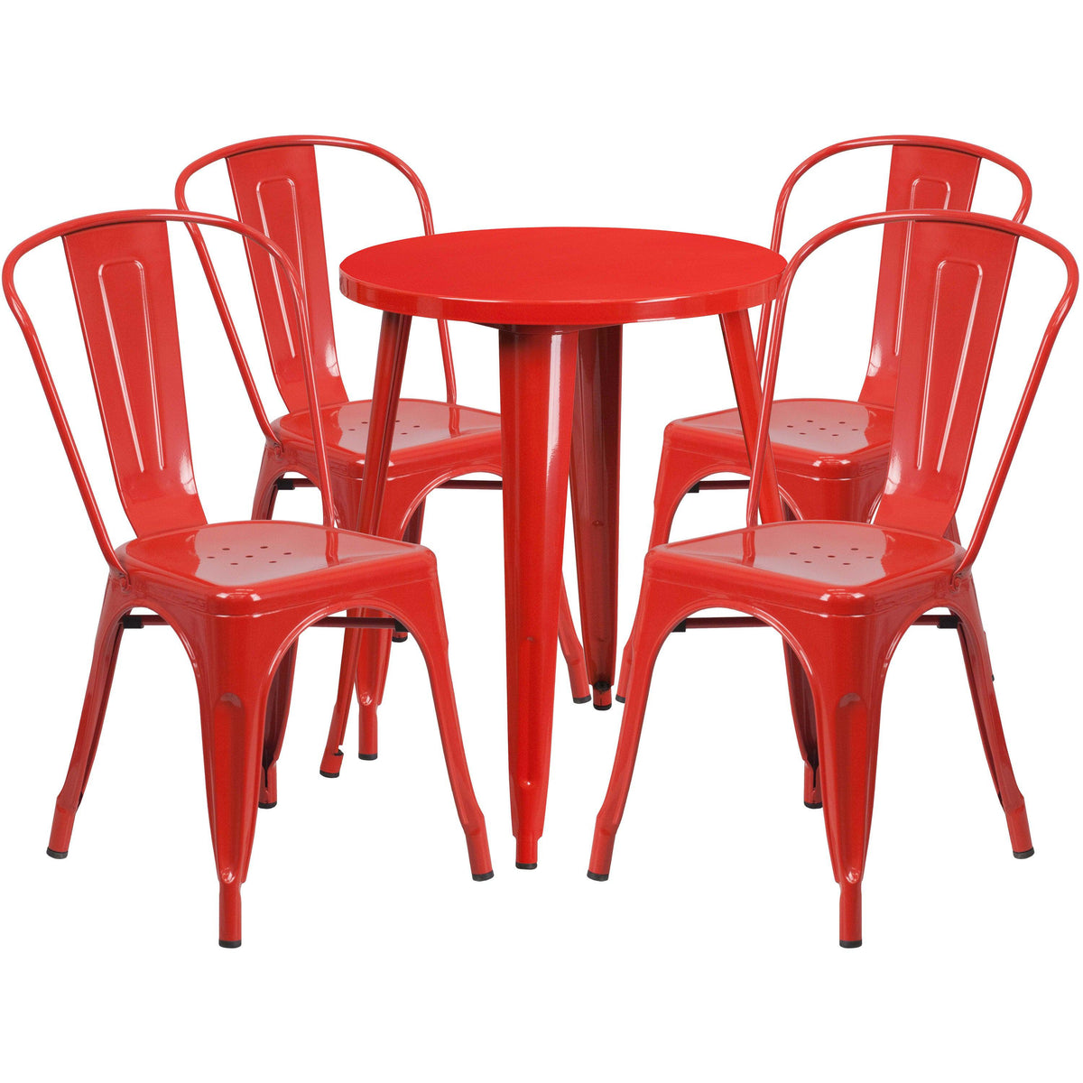 Red |#| 24inch Round Red Metal Indoor-Outdoor Table Set with 4 Cafe Chairs